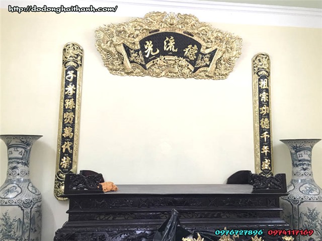 Hoành phi câu đối bằng đồng, bộ cuốn thư đồng vàng 1m55 đẹp