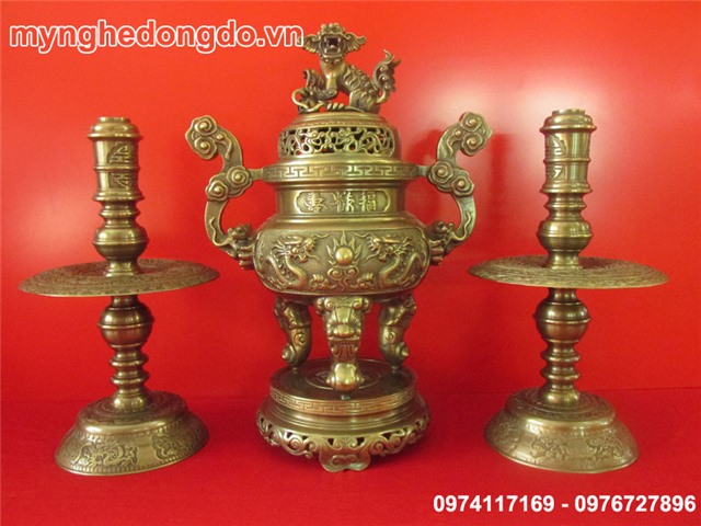 Bộ đỉnh đồng, đỉnh thờ cúng giá rẻ đúc nổi cao 62cm đẹp nhất