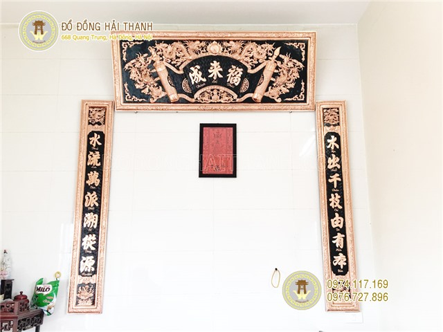 Hoành phi câu đối bằng đồng đỏ 1m55 giá rẻ