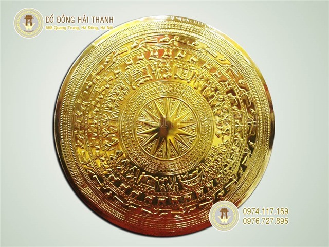 Mặt trống đồng Đông Sơn gò thủ công mạ vàng 24k