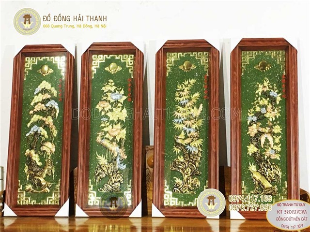 Tranh tứ quý bằng đồng treo phòng khách đẹp