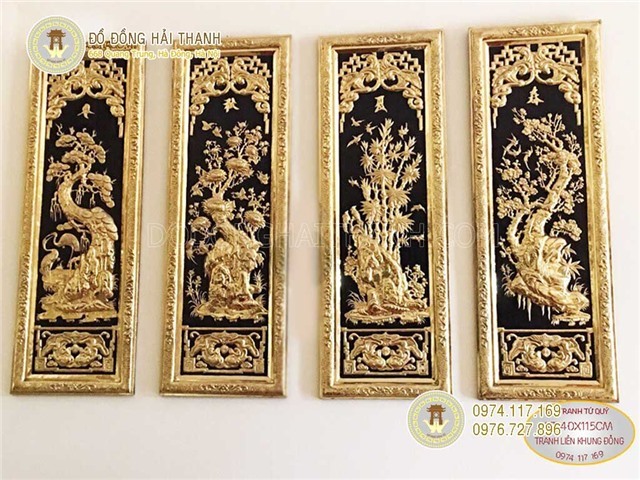 Tranh tứ quý bằng đồng treo phòng khách