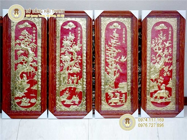 Tranh tứ quý bằng đồng vàng
