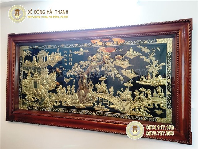 Tranh vinh quy bái tổ bằng đồng trang trí phòng khách