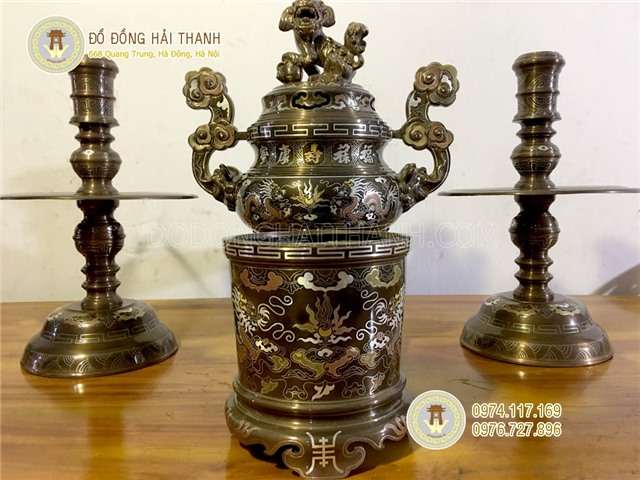 Đỉnh đồng thờ cúng khảm ngũ sắc