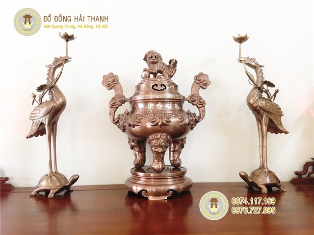 Bộ đỉnh đồng đỏ khảm 5 chữ bạc giá rẻ Hà Nội