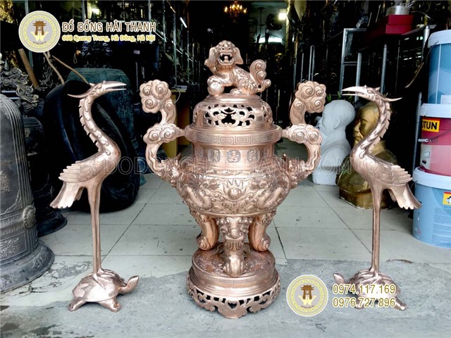 Bộ lư hương, đỉnh đồng cho nhà thờ họ cao 90 cm