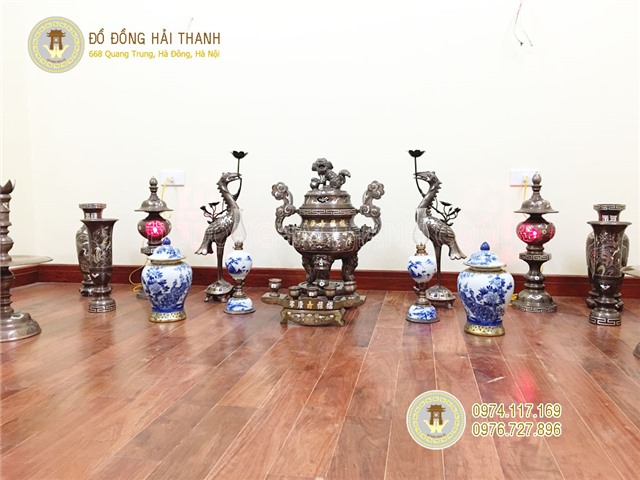 Đỉnh đồng ngũ sắc, bộ đỉnh khảm ngũ sắc cao 60 cm