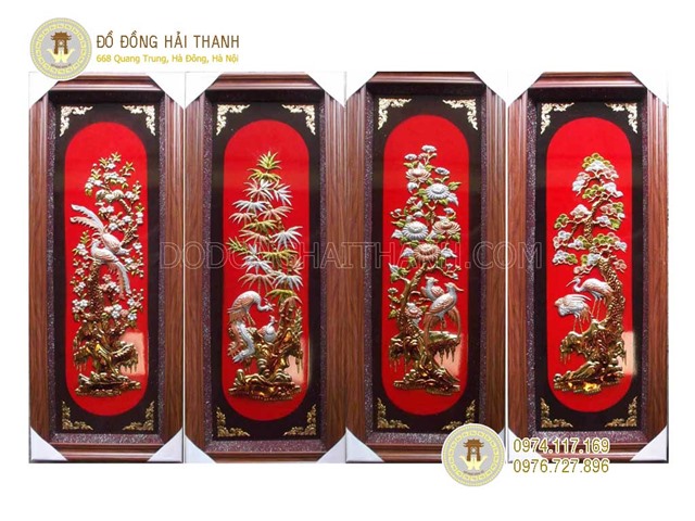 Tranh tứ quý bằng đồng treo phòng khách giá rẻ