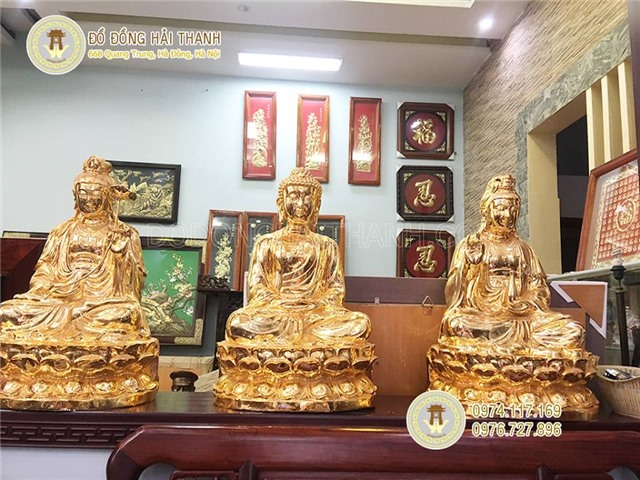 Tượng tam thế phật mạ vàng cao 90cm