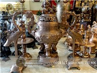 Bộ đỉnh ngũ sự thờ cúng bằng đồng đỏ làm thủ công tại xưởng kích thước cao 70 cm