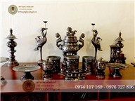 Đỉnh đồng thờ cúng khảm ngũ sắc, đồ đồng thờ cúng cao cấp