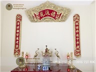Cuốn thư câu đối 1m76 bằng đồng vàng nền đỏ