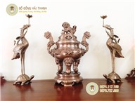 Bộ đỉnh đồng đỏ khảm 5 chữ bạc